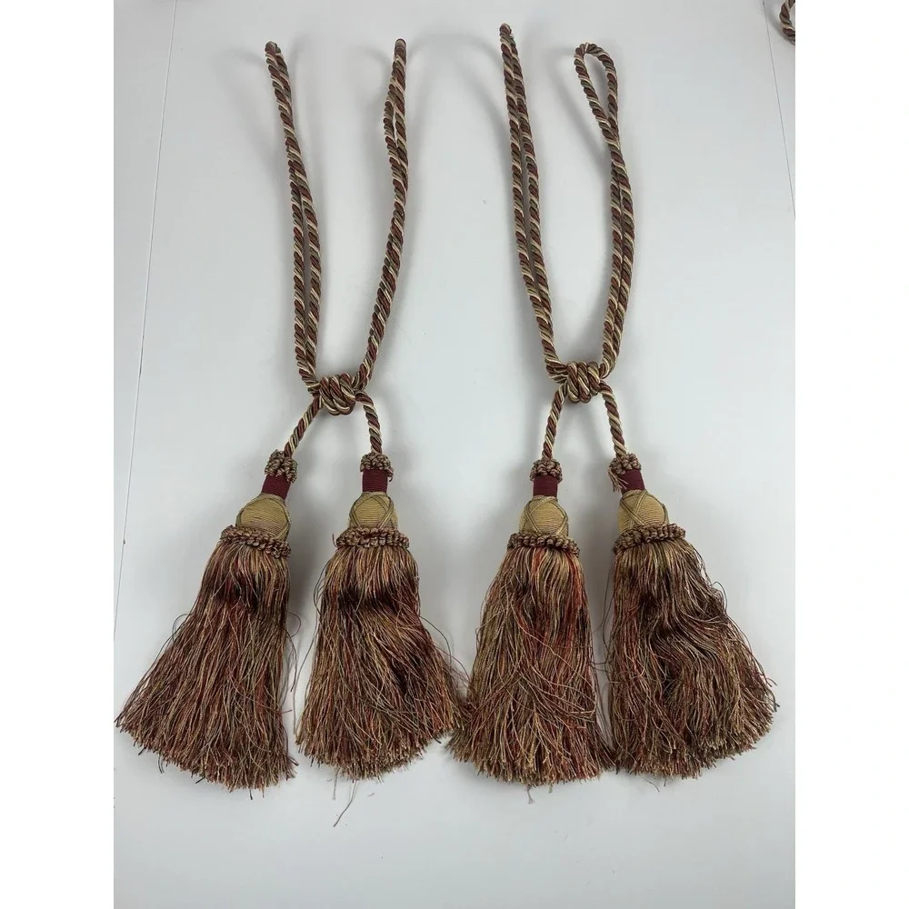 Vintage 90s Set Of Double Tassel Curtain Tiebacks Burgundy & Gold